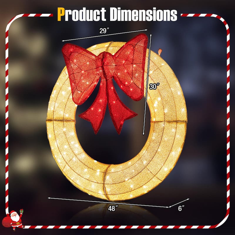 Costway 48 Inch Pre-Lit Christmas Wreath with 200 LED Lights Red Bow - See Details