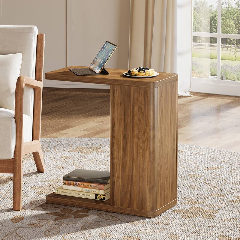 C-Shaped End Table 2-Tier Sofa Side Table for Couch