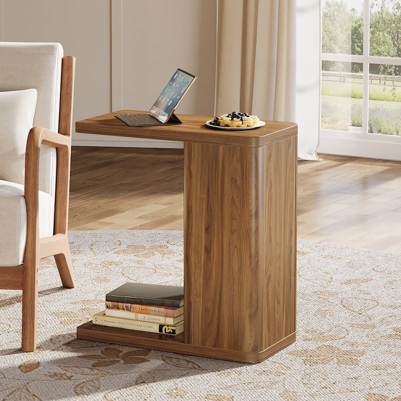 Side Table for Couch Narrow C-Shaped End Table for Living Room