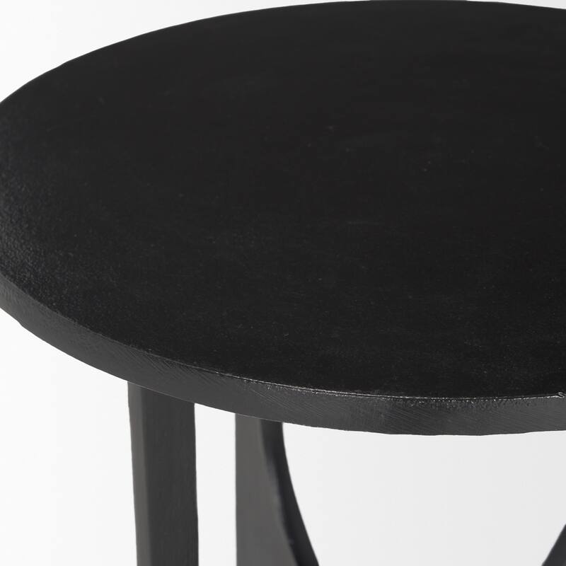 Sobi Textured Matte Black Round Metal Accent Table - 18.0L x 18.0W x 21.5H