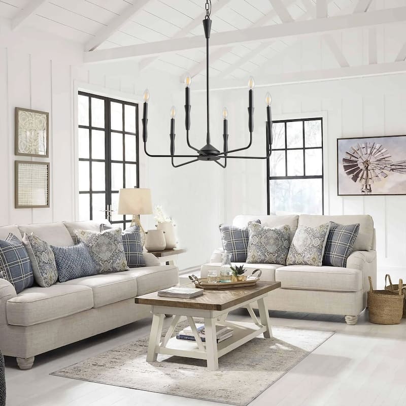 Farmhouse Multi-Light Classic Black Candle Chandelier for Kitchen Island