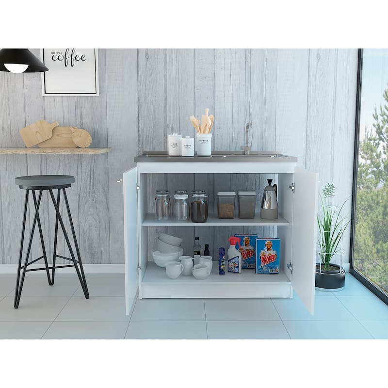 Brookeline Rectangle 2-Door Utility Sink and Cabinet White