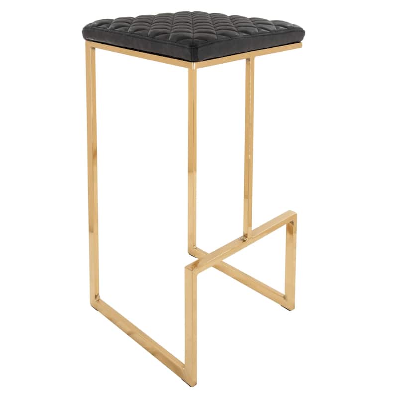 Quincy Set of 2 Modern Leather Barstool with Upholstered Square Seats in Gold Metal & Footrest for Home Bar & Kitchen Counter