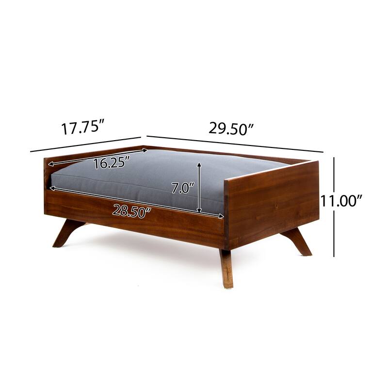 Roomfitters Solid Wood Pet Bed, Mid-Century Modern Frame with Cushion, Indoor Lounge in Walnut Brown