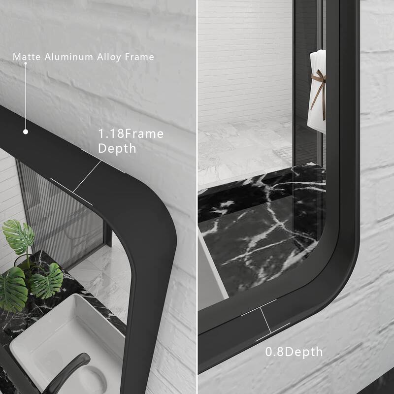 24x36 Inch Black Aluminium Frame Bathroom Mirror, for Living Room Bedroom Cloakroom
