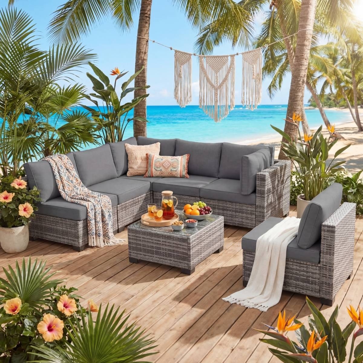 7 Pieces Outdoor Conversation Sets Patio Sectional Furniture Set--Clearance