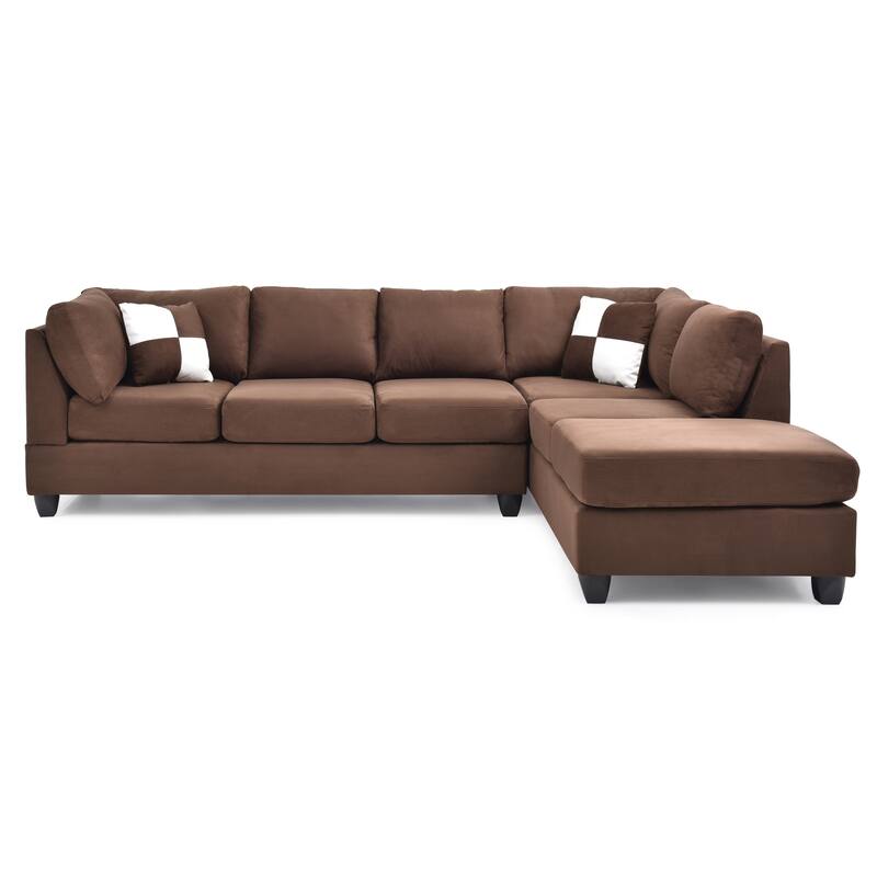 Sectional (No Ottoman), Chocolate, Microfiber - 111x78x34 inches, Comfortable, Removable Backs, Flexible, Many Colors