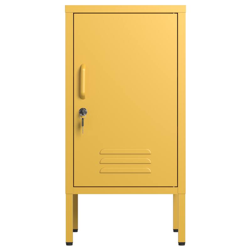 Single Door Lockable Metal End Table,Modern Minimalist Room Side Table with 2 Adjustable Shelf,Multi Storage Cabinet