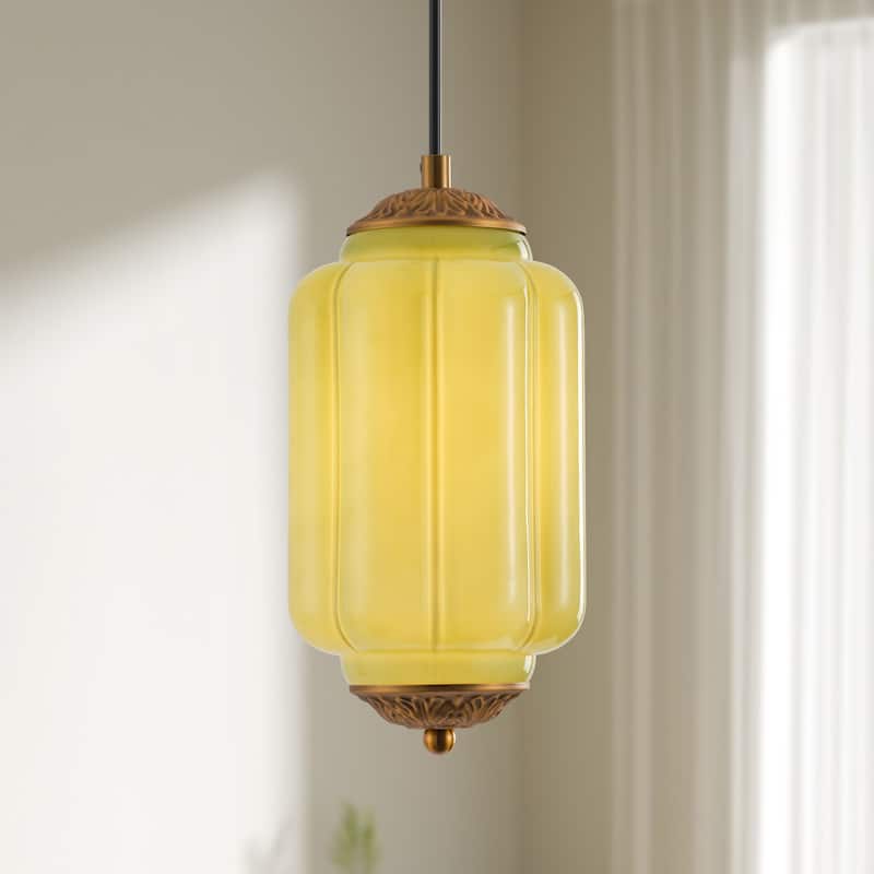 Starsky 1-Light Retro Pumpkin Shaped Slim Cylindrical Glass Pendant - Green