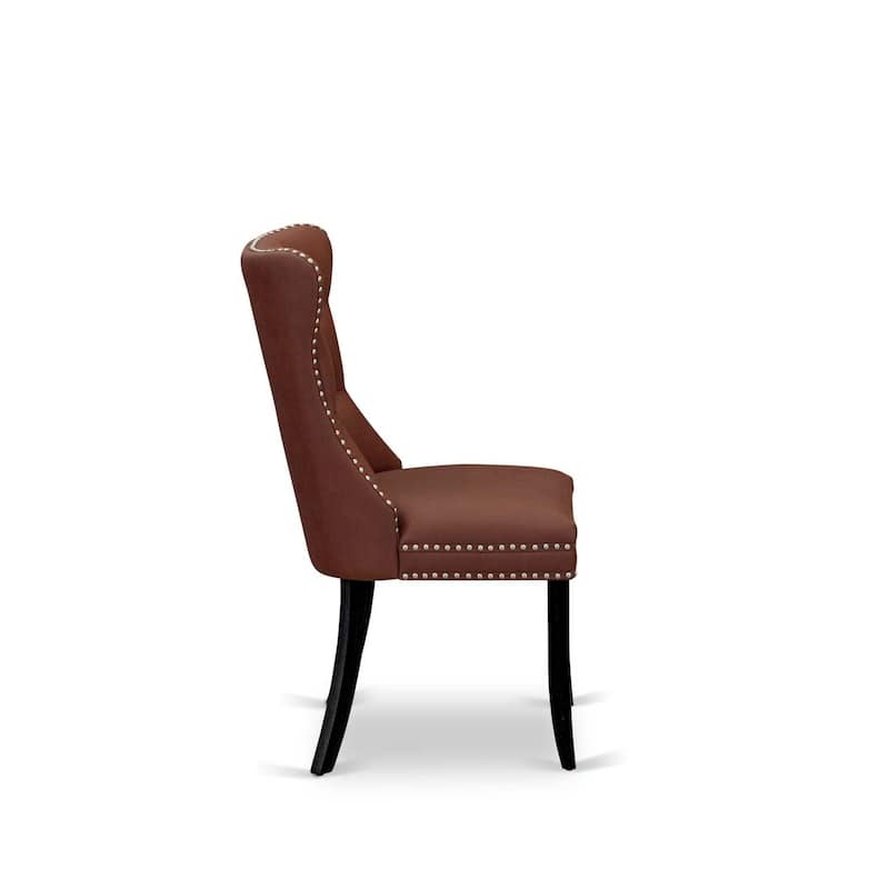 Parson Dining Chairs Set of 2 - Burgundy Faux Leather Padded Chairs with Nailhead Trim