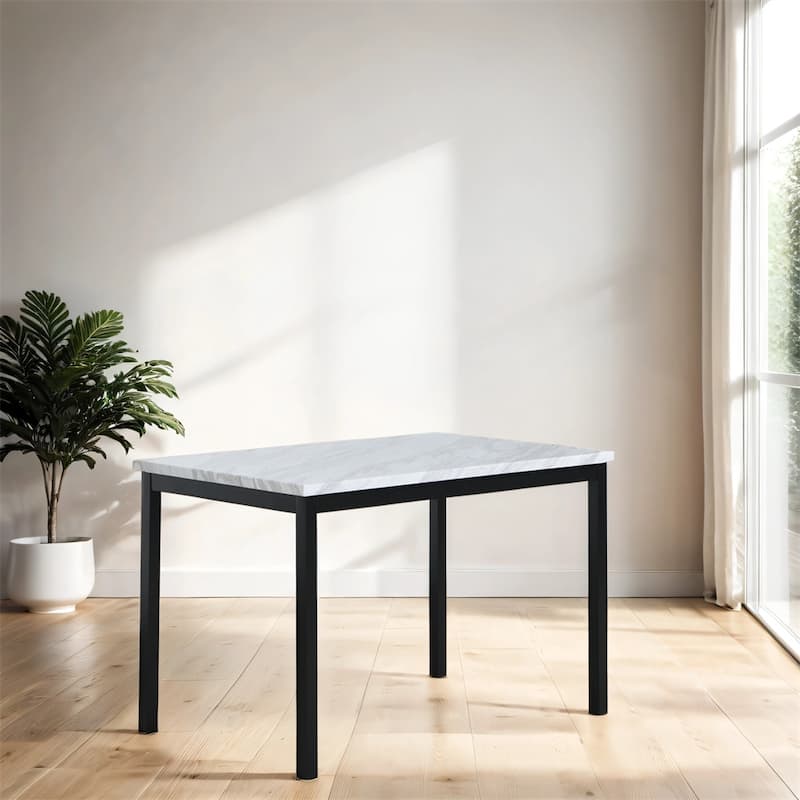 Metal Dining Table with Laminated Faux Marble Top, Off-white - White