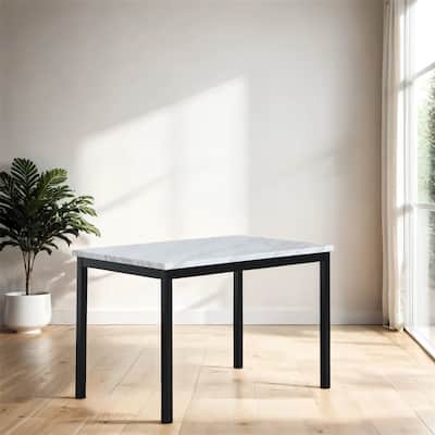 Metal Dining Table with Laminated Faux Marble Top, Off-white