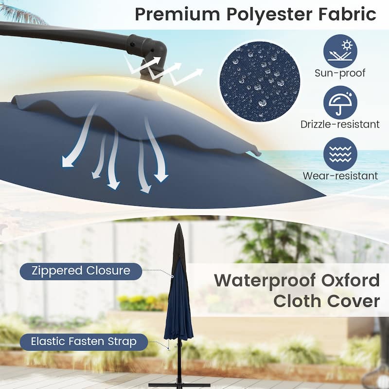 Gymax 10FT Offset Hanging Umbrella Patio Cantilever Umbrella w/ Easy
