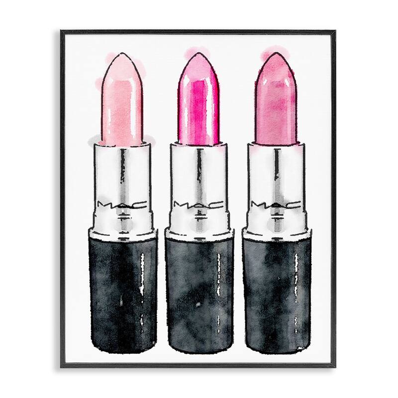 Stupell Three Pink Lipsticks Framed Giclee Wall Art - 11 x 14 - Black