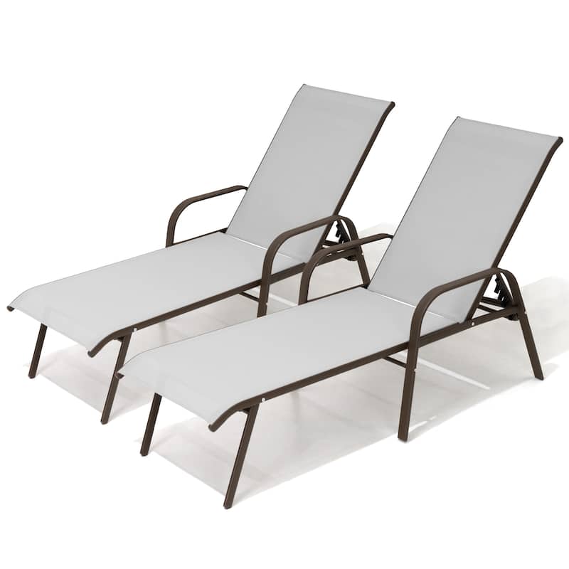 VredHom Outdoor Patio Adjustable Chaise Lounges Chairs - Light Grey - 2PC