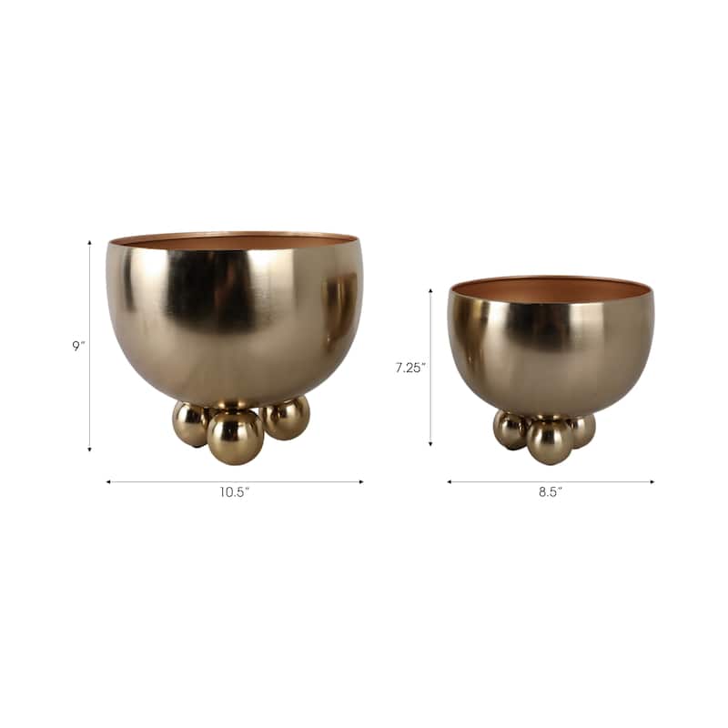 Metal Planters Modern Sleek Decorative Footed Bowl Design (Set of 2) - 10.5" x 10.5" x 9.25"