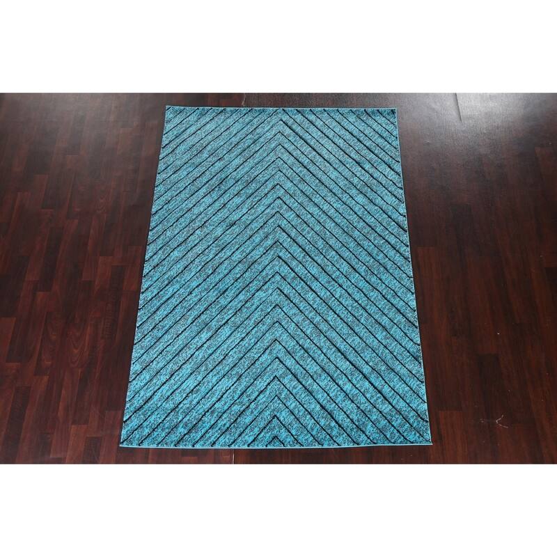 Turquoise Blue Chevron Style Transitional Turkish Rug Oriental Carpet