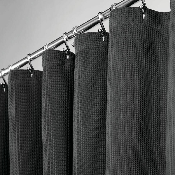 Black fabric store shower curtain