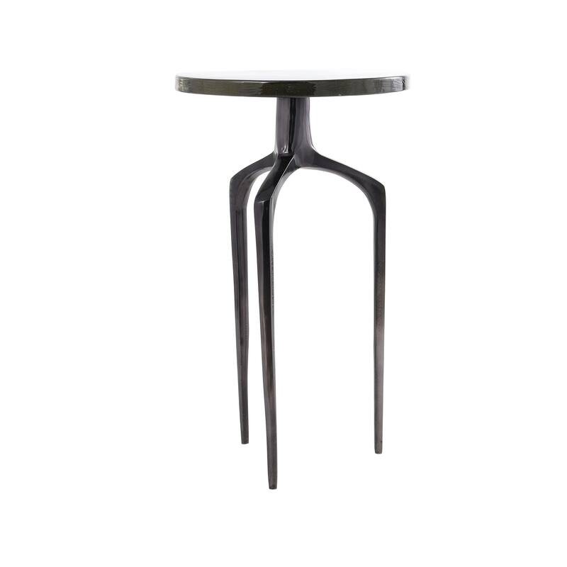 Black Aluminum Metal Accent Table with Textured Glass Tabletop