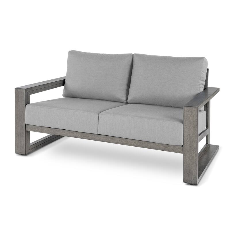 PureScape Hand-Painted Aluminum Outdoor Loveseat with Sunbrella Gray Cushions