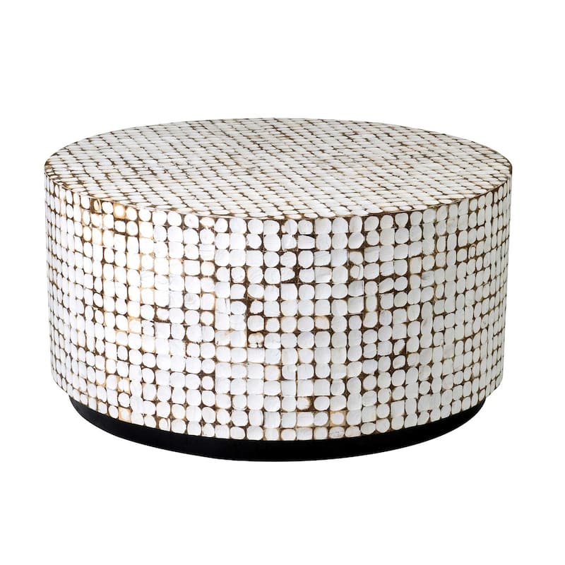 Reclaimed Wood Teak Coffee Table With Coconut Shells by East at Main - Large - White Patina