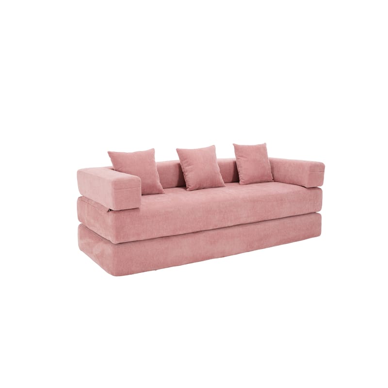 Queen Foldable Sofa Bed, 6-in-1 Convertible Sleeper Sofa with Mattress, Chaise Lounge Loveseat with Removable Cover