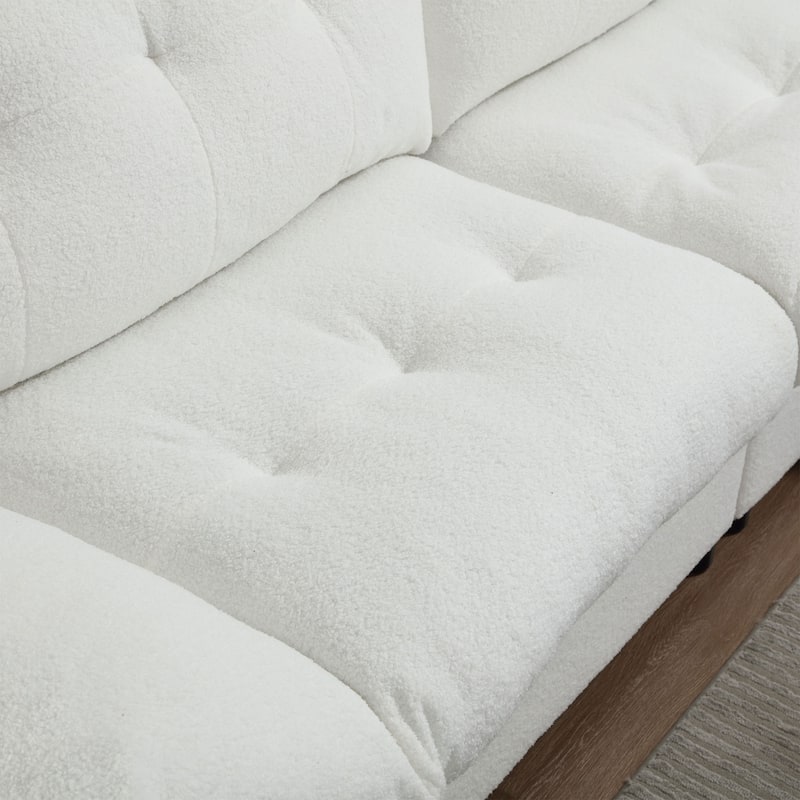 White 96.46'' Fabric Sofa with Comfy Padded Design and Plastic Feet