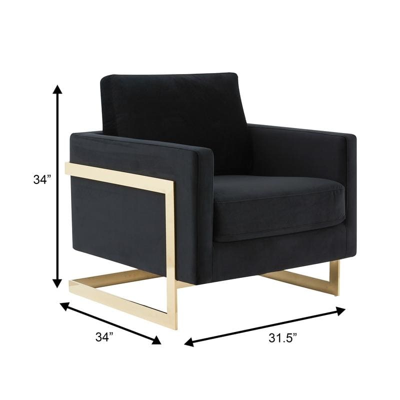 Lincoln Modern Velvet Upholstered Accent Designer Lounge Chair with Gold Frame for Living Room, Bedroom and Home Office - 34"