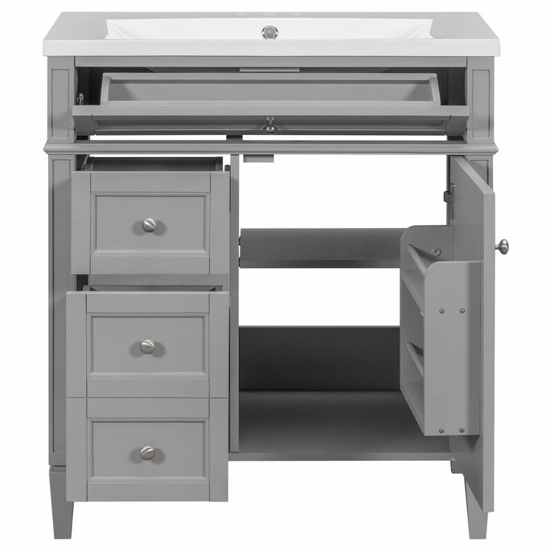 30'' Modern Bathroom Vanity with Top Sink, 2 Drawers and Tip-out Drawer