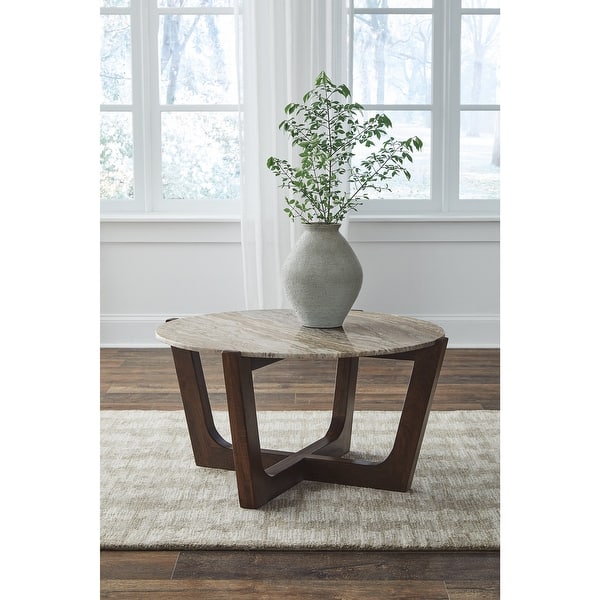 slide 2 of 6, Signature Design by Ashley Tanidore Brown/Gray Round Cocktail Table - 36" W x 36" D x 18.5" H 36" W x 36" D x 18.5" H - Brown - Marble