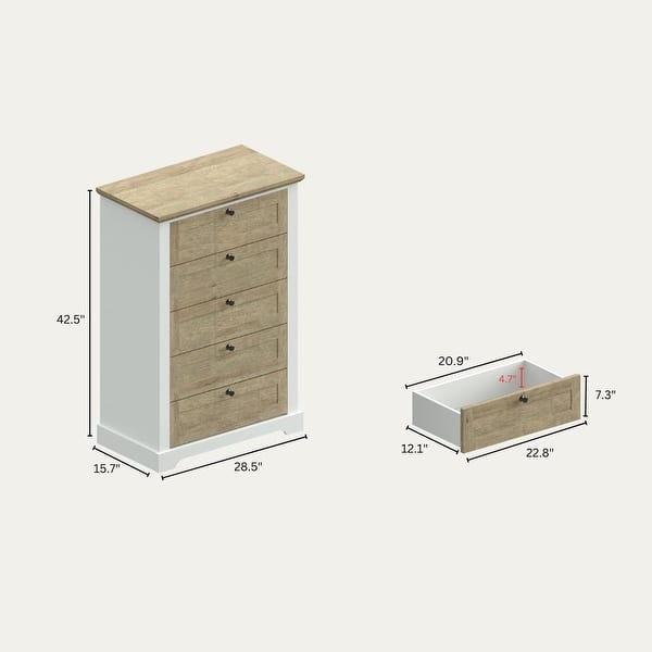 White Oak 5 Drawer Tall Dresser with Smart Design and Interlocking Drawers  - Bed Bath & Beyond - 41626377
