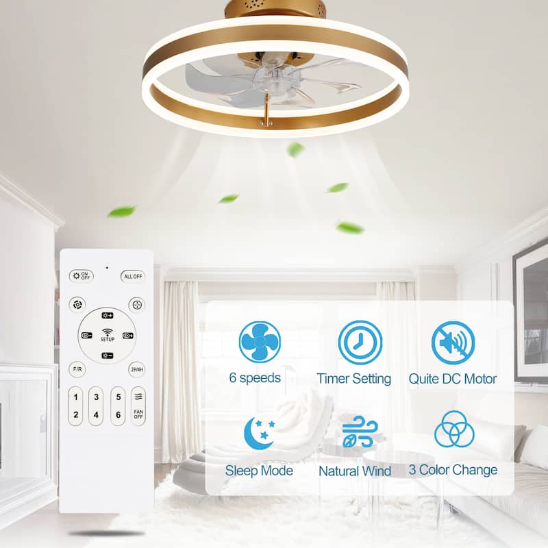 Oaks Aura Modern 20in. Low Profile Ceiling Fan with Light, 6-Speed Flush Mount Ceiling Fan, Smart App Remote Control For Bedroom
