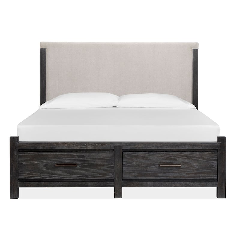 Magnussen Home Plum Creek Ravenwood Black Upholstered Panel Storage Bed