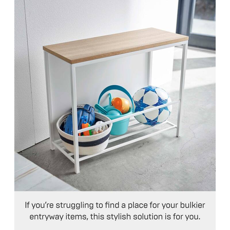 Yamazaki Home Entryway Storage Organizer and Bench, Steel and Wood - L 9.84 x W 23.62 x H 17.72 inches