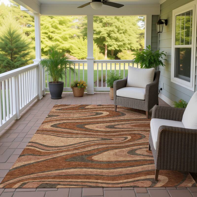 Machine Washable Indoor/ Outdoor Abstract Busey Chantille Rug - Paprika - 2'6" x 3'10"
