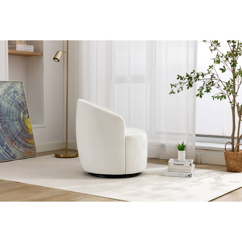 Chenille Upholstered Swivel Barrel Chair, Round Single Leisure Sofa Chair, Club Chair with Backrest & Metal Base