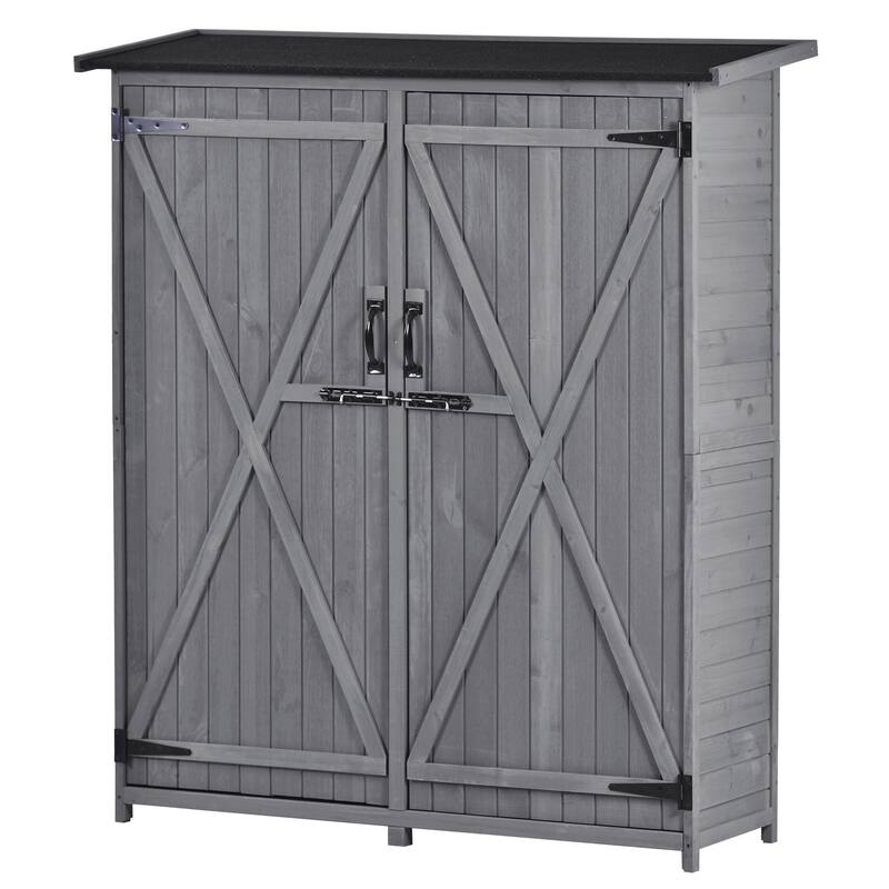 5.3ft Hx4.6ft L Wood Storage Shed Tool Organizer Storage Cabinet with Waterproof Asphalt Roof, Double Doors, 3-tier Shelves