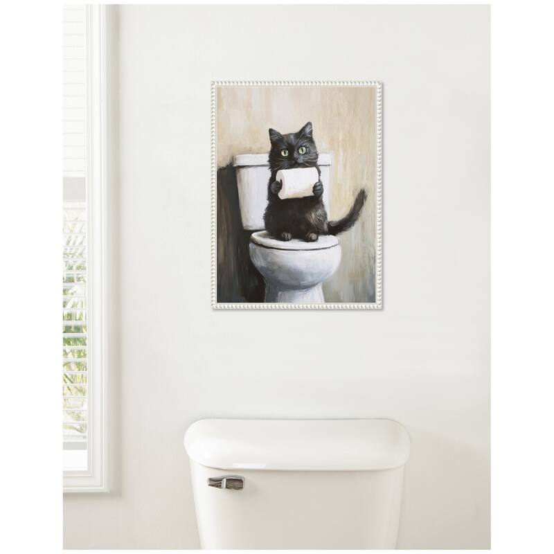 Kate and Laurel Sylvie Mischievous Black Cat Art Framed Canvas by The Creative Bunch Studio
