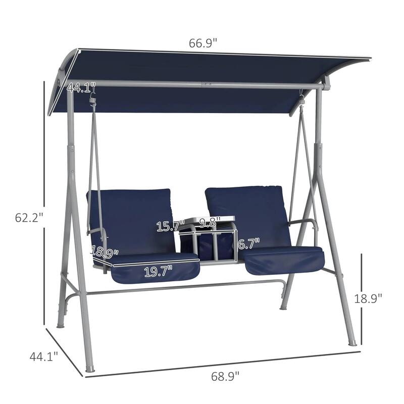 2-Seater Outdoor Porch Swing with Canopy and Table, Patio Swing Chair
