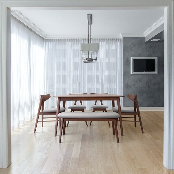 Zenvida Mid Century 6 Piece Dining Set with Upholstered Bench Chairs Wood Table Bed Bath Beyond 34759843