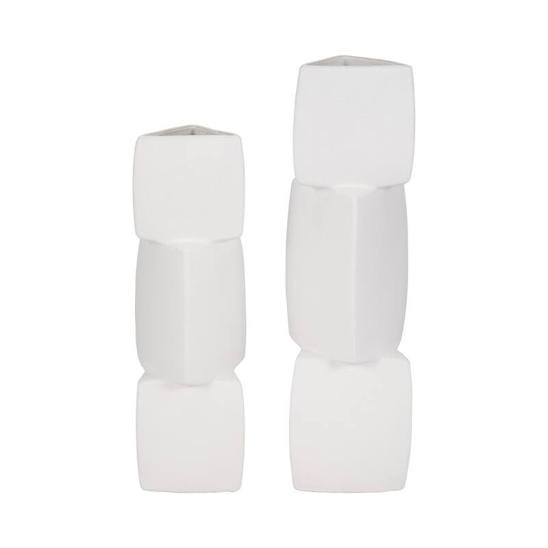 Sagebrook Home 17" Stacked Triangle Rough Vase, Ivory, Cylinder, 17"H, Solid Color