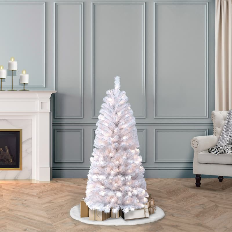 Puleo International Pre-Lit 4.5' White Pencil Northern Fir Artificial Christmas Tree
