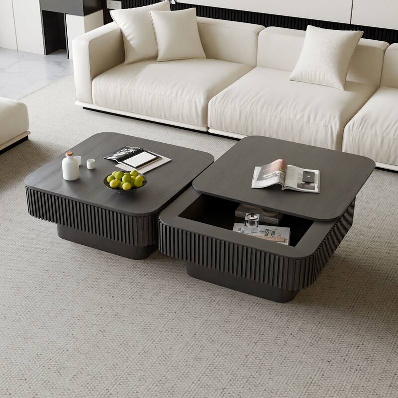 31.5" Modern Square Coffee Table with Storage, Solid Wood Veneer Finish for Living Room, Bedroom & Office