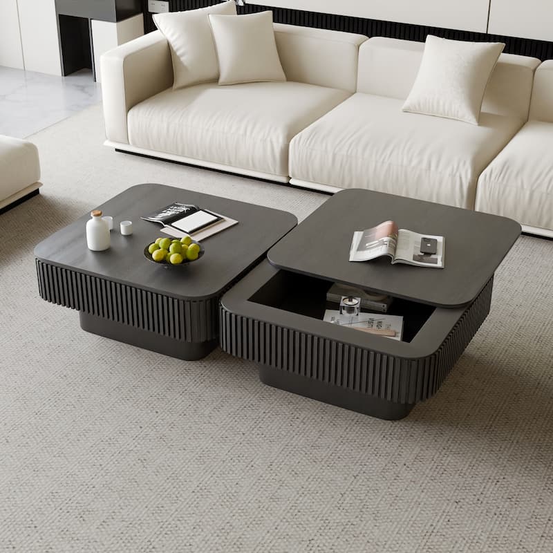 31.5" Square Coffee Table with Storage, Modern Solid Wood Veneer Accent Table