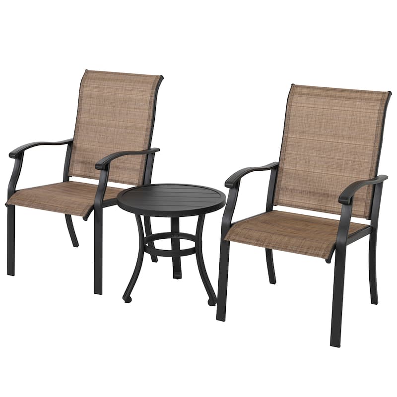 Outdoor 3-Piece Bistro Set, Textilene Fabric, Powder-Coated Iron Frame