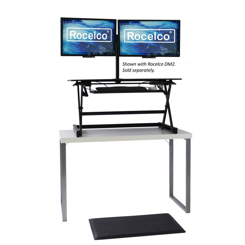Rocelco 40 in. W Black Height Adjustable Standing Desk Converter with Anti Fatigue Mat Tall Computer Riser Platform