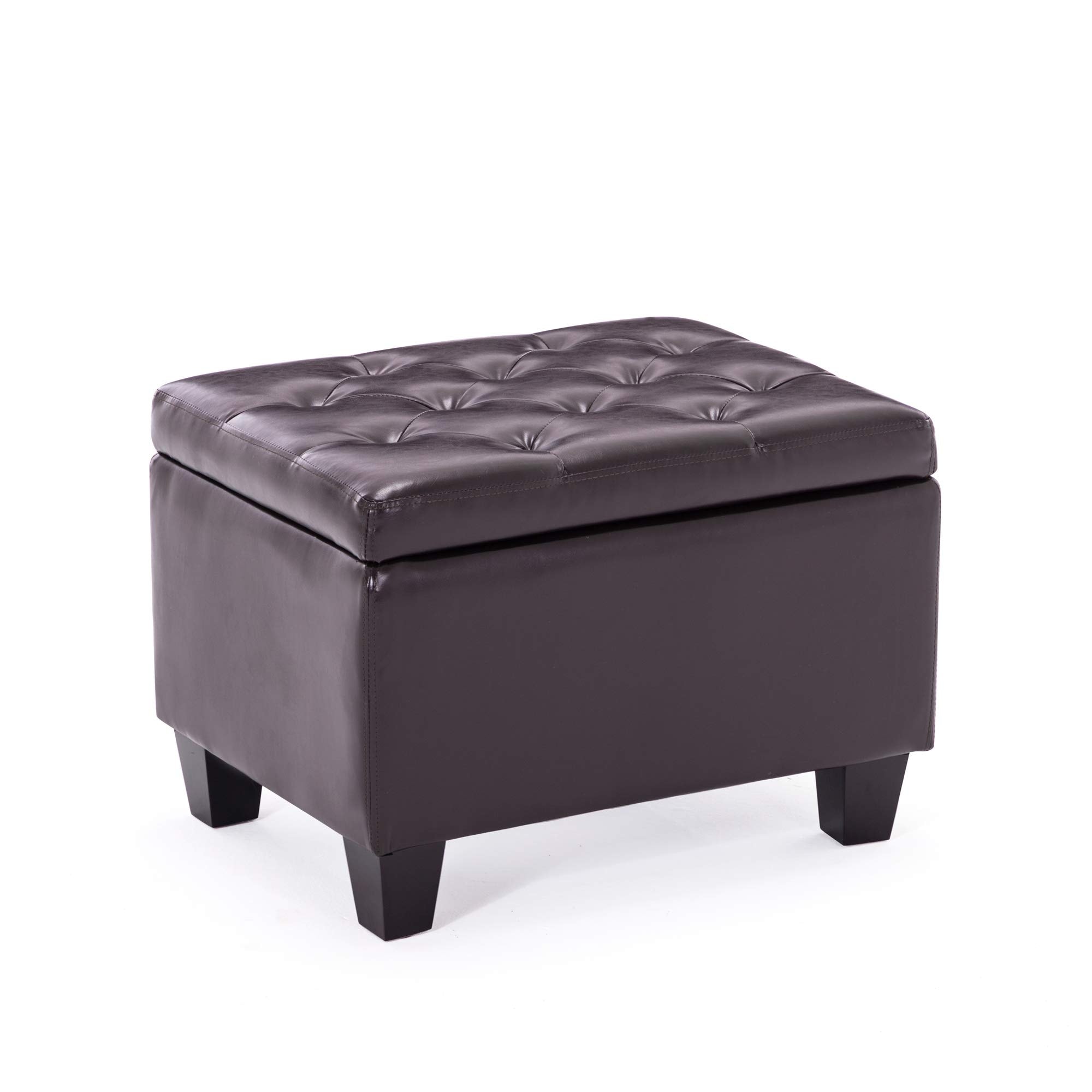 24 Inch Modern Tufted Bedroom Storage Ottoman Bench Faux Leather