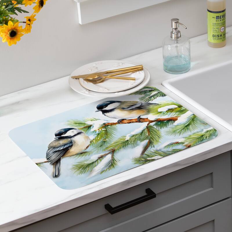 Holiday Chickadees Drying Mat - 20" x 15"