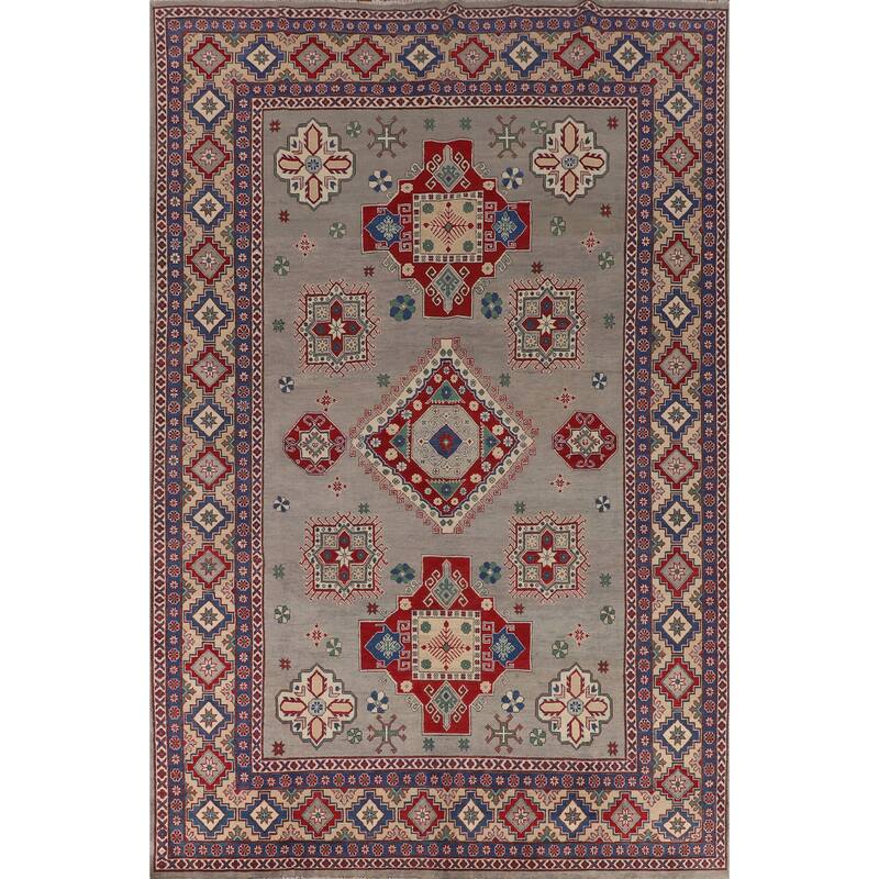 Geometric Kazak Large Area Rug Handmade Wool Carpet - 9'7" x 13'7"