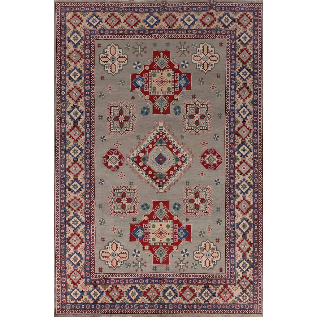 Geometric Kazak Large Area Rug Handmade Wool Carpet - 9'7" x 13'7"